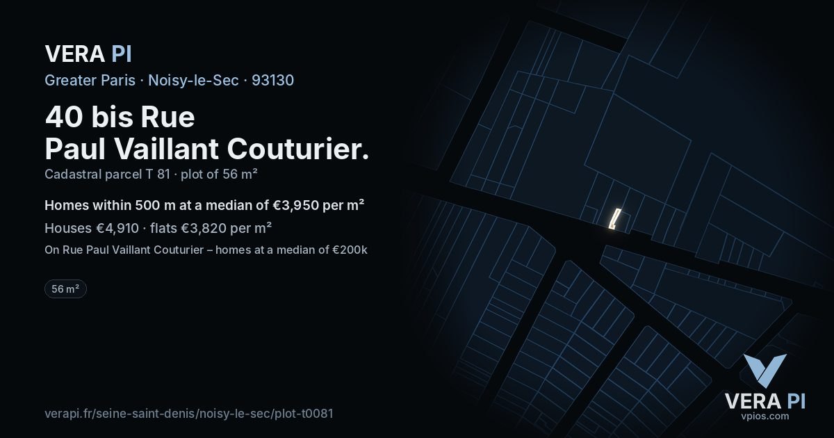 40 bis Rue Paul Vaillant Couturier, Noisy-le-Sec at night – the plot lit, the parcels around coloured by the prices near them