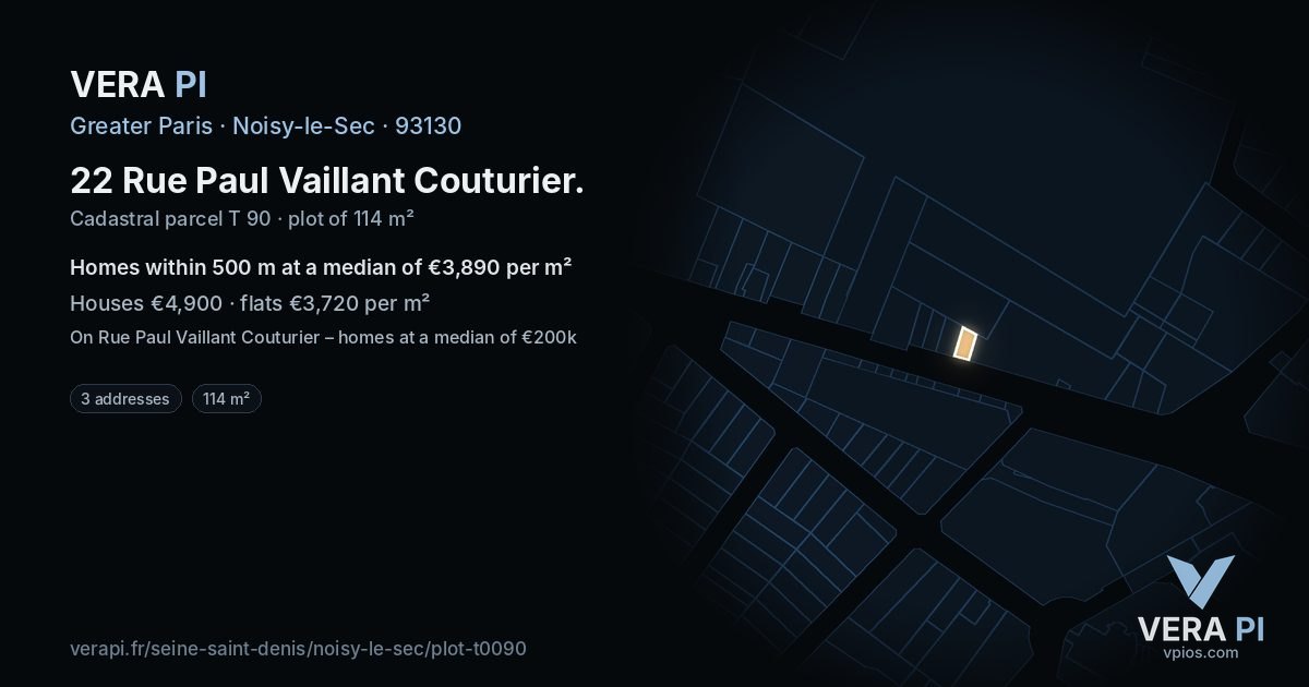 22 Rue Paul Vaillant Couturier, Noisy-le-Sec at night – the plot lit, the parcels around coloured by the prices near them