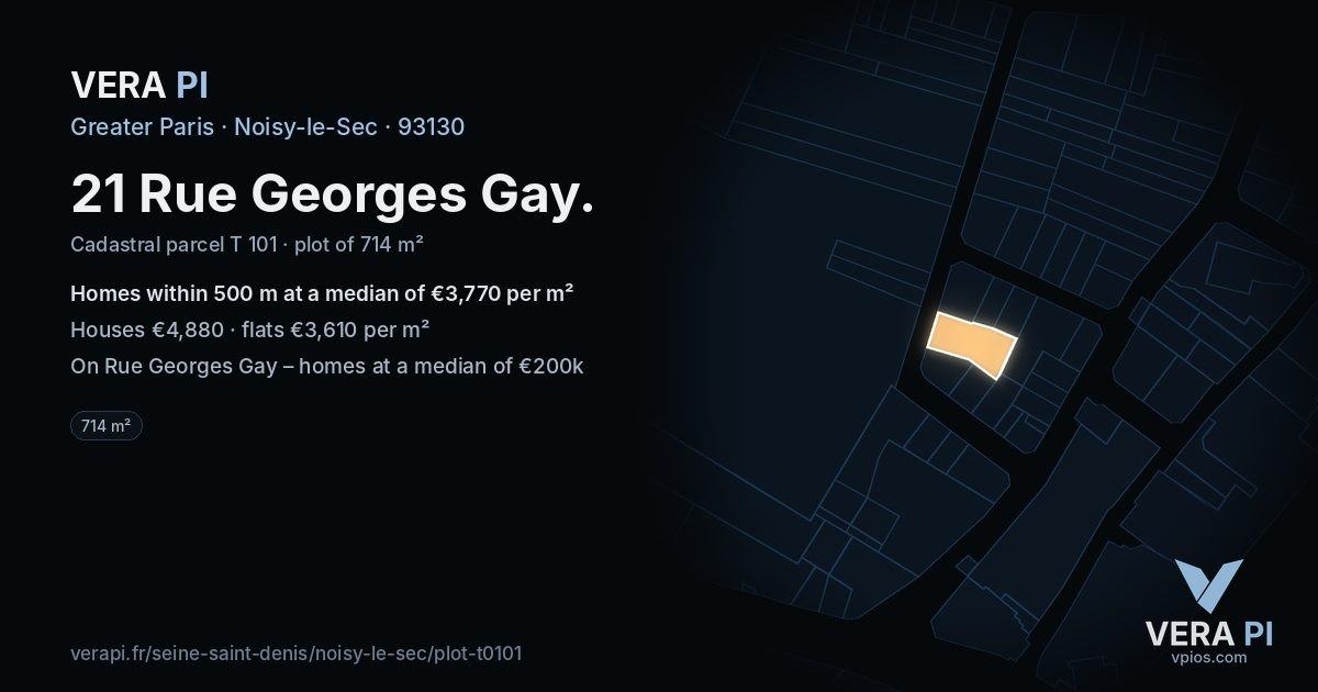21 Rue Georges Gay, Noisy-le-Sec at night – the plot lit, the parcels around coloured by the prices near them