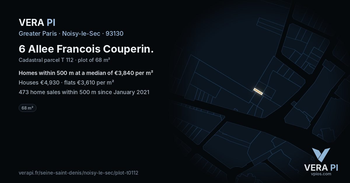 6 Allee Francois Couperin, Noisy-le-Sec at night – the plot lit, the parcels around coloured by the prices near them