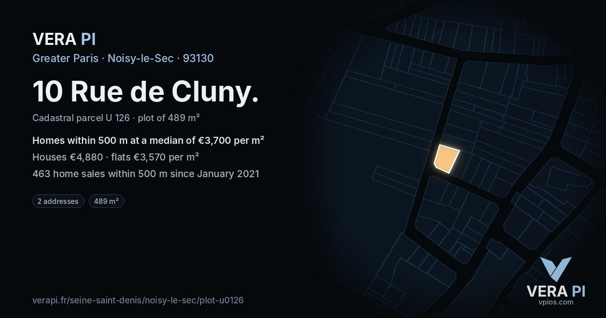10 Rue de Cluny, Noisy-le-Sec at night – the plot lit, the parcels around coloured by the prices near them