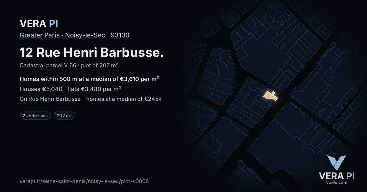 12 Rue Henri Barbusse, Noisy-le-Sec at night – the plot lit, the parcels around coloured by the prices near them