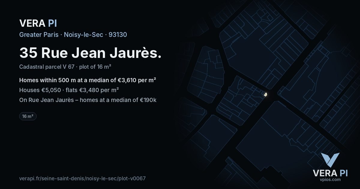 35 Rue Jean Jaurès, Noisy-le-Sec at night – the plot lit, the parcels around coloured by the prices near them