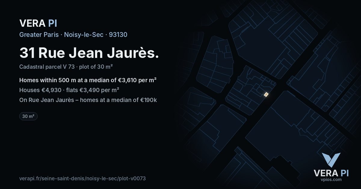 31 Rue Jean Jaurès, Noisy-le-Sec at night – the plot lit, the parcels around coloured by the prices near them