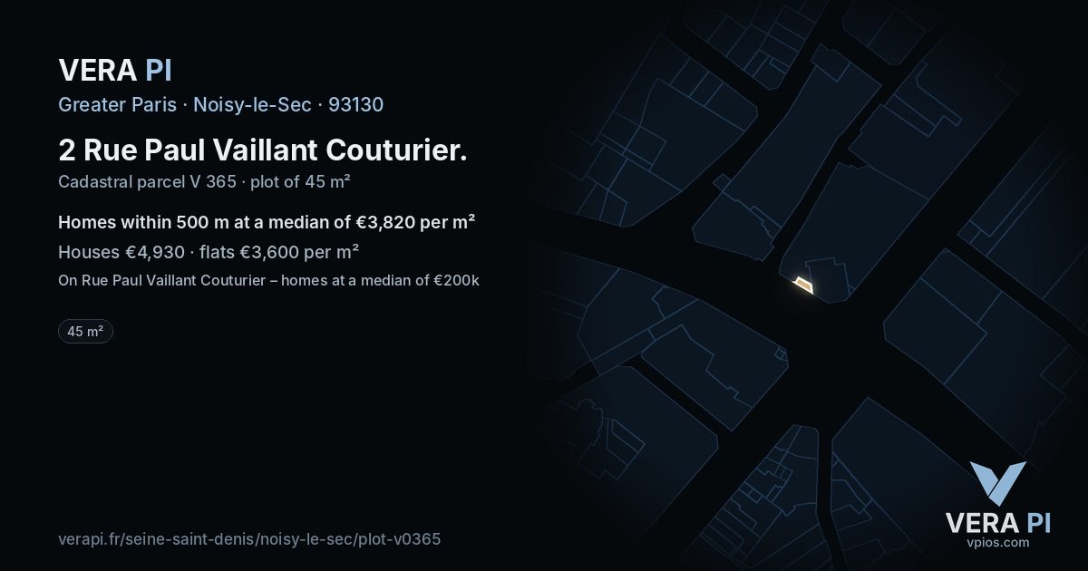 2 Rue Paul Vaillant Couturier, Noisy-le-Sec at night – the plot lit, the parcels around coloured by the prices near them