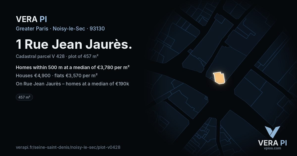 1 Rue Jean Jaurès, Noisy-le-Sec at night – the plot lit, the parcels around coloured by the prices near them