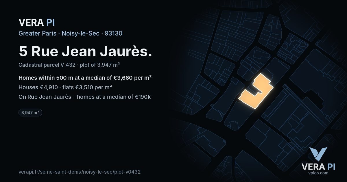 5 Rue Jean Jaurès, Noisy-le-Sec at night – the plot lit, the parcels around coloured by the prices near them