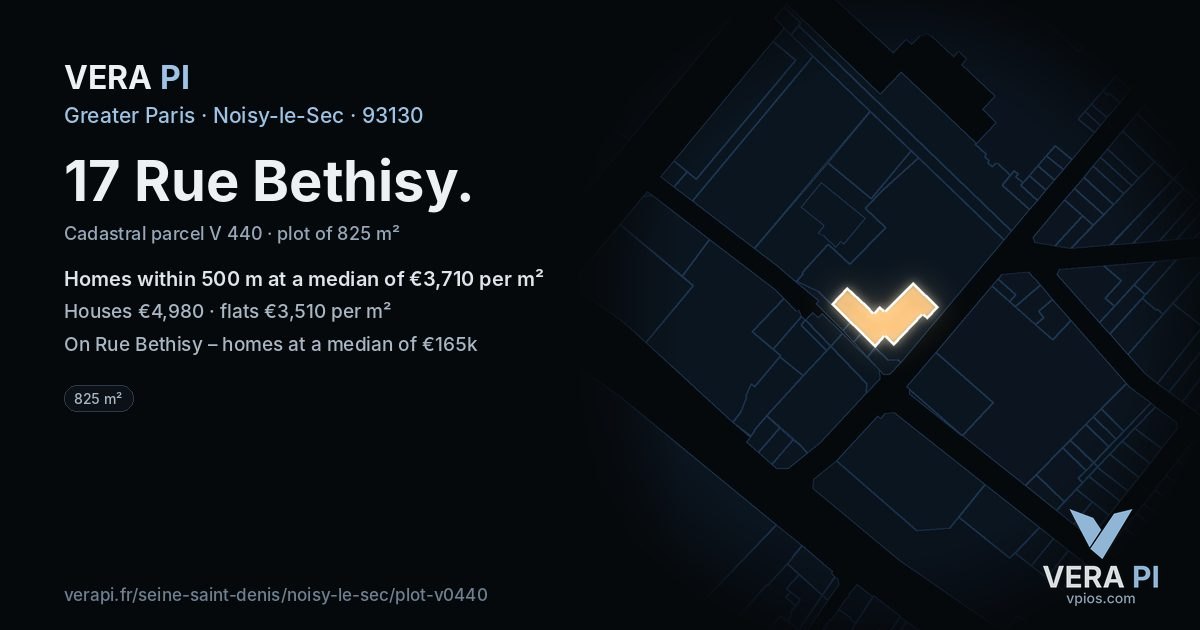 17 Rue Bethisy, Noisy-le-Sec at night – the plot lit, the parcels around coloured by the prices near them