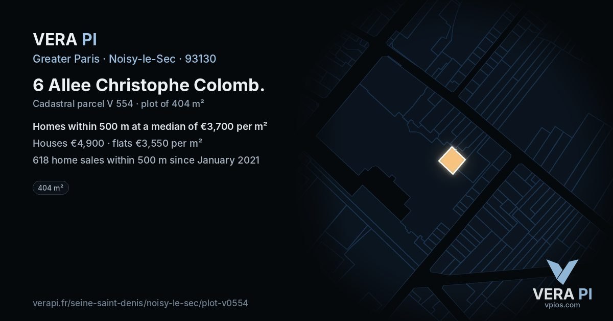 6 Allee Christophe Colomb, Noisy-le-Sec at night – the plot lit, the parcels around coloured by the prices near them