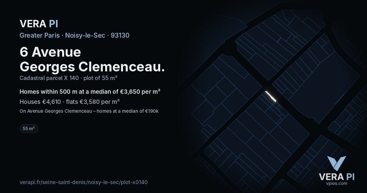 6 Avenue Georges Clemenceau, Noisy-le-Sec at night – the plot lit, the parcels around coloured by the prices near them