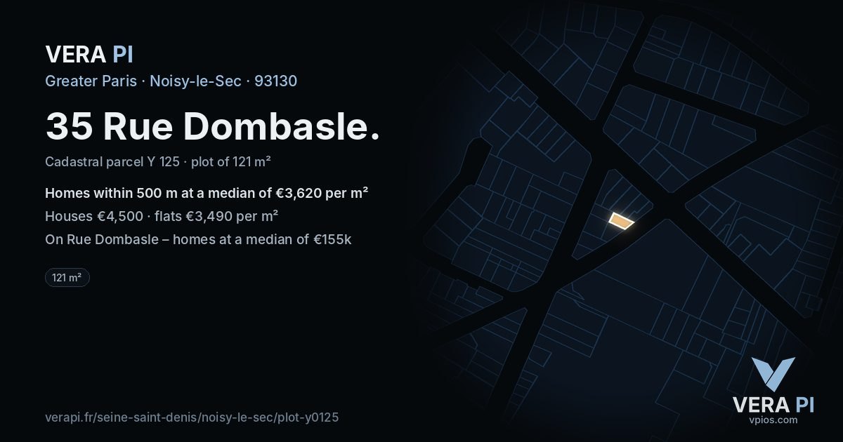 35 Rue Dombasle, Noisy-le-Sec at night – the plot lit, the parcels around coloured by the prices near them