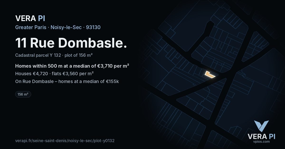 11 Rue Dombasle, Noisy-le-Sec at night – the plot lit, the parcels around coloured by the prices near them