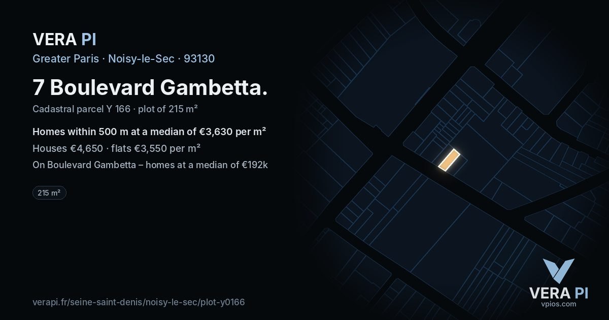 7 Boulevard Gambetta, Noisy-le-Sec at night – the plot lit, the parcels around coloured by the prices near them