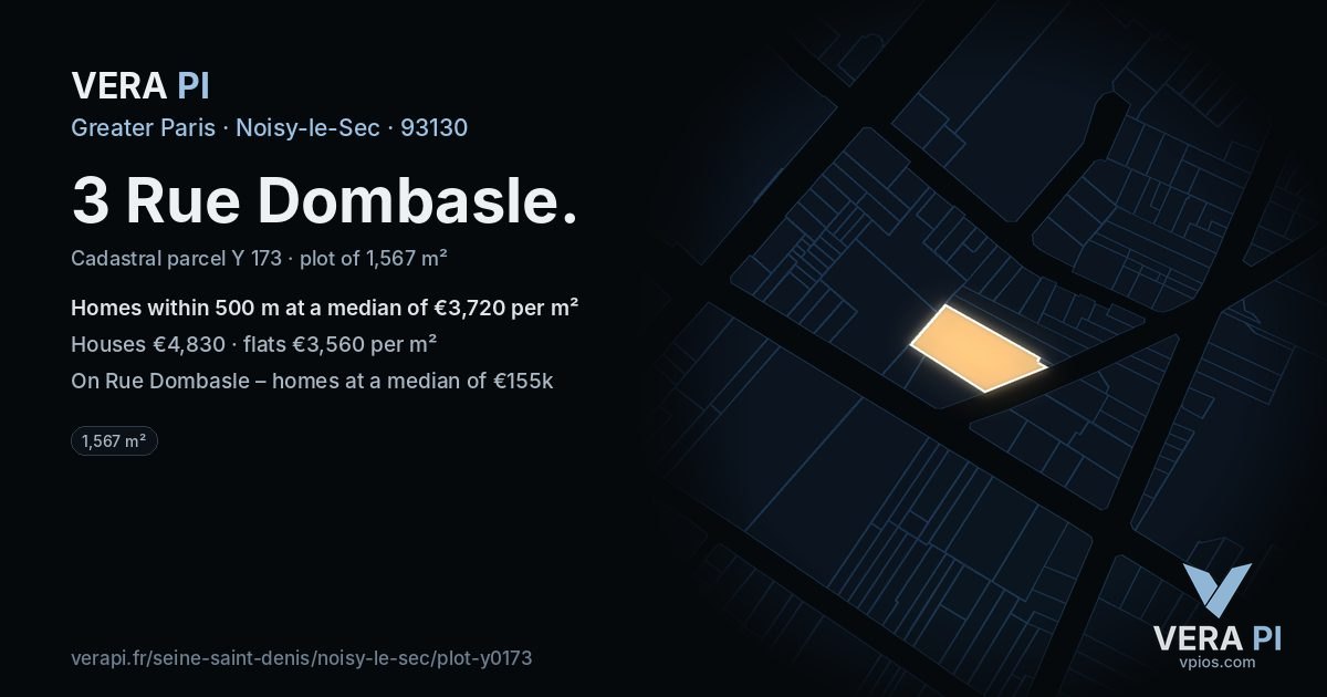 3 Rue Dombasle, Noisy-le-Sec at night – the plot lit, the parcels around coloured by the prices near them