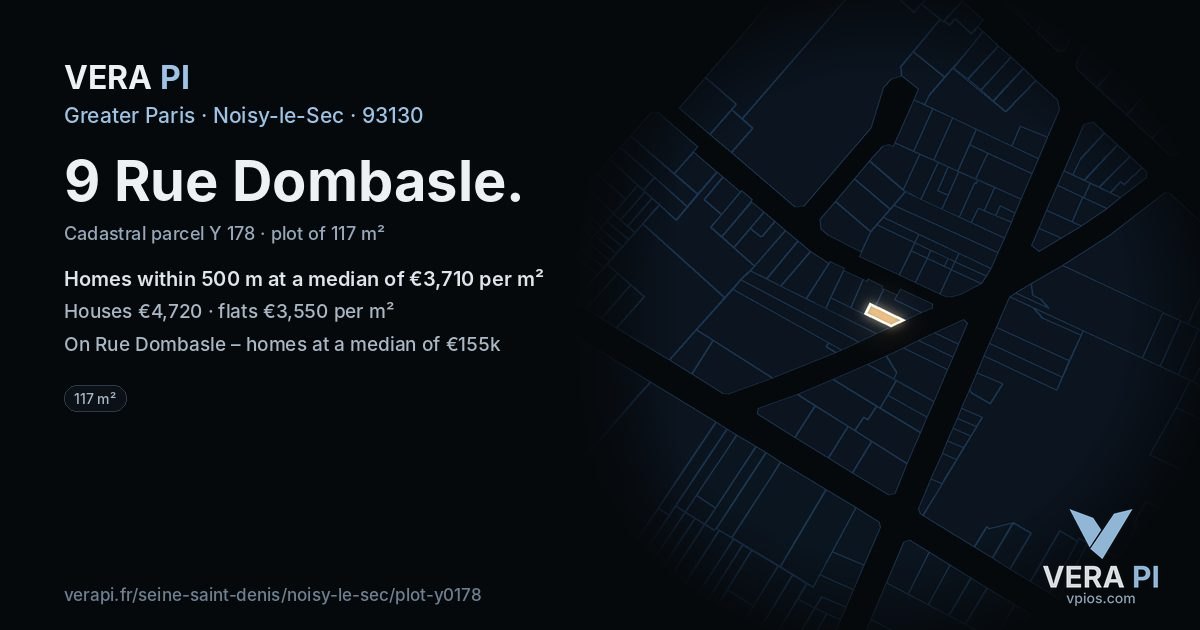 9 Rue Dombasle, Noisy-le-Sec at night – the plot lit, the parcels around coloured by the prices near them