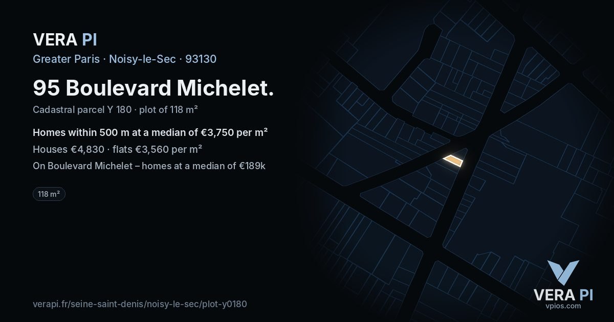 95 Boulevard Michelet, Noisy-le-Sec at night – the plot lit, the parcels around coloured by the prices near them