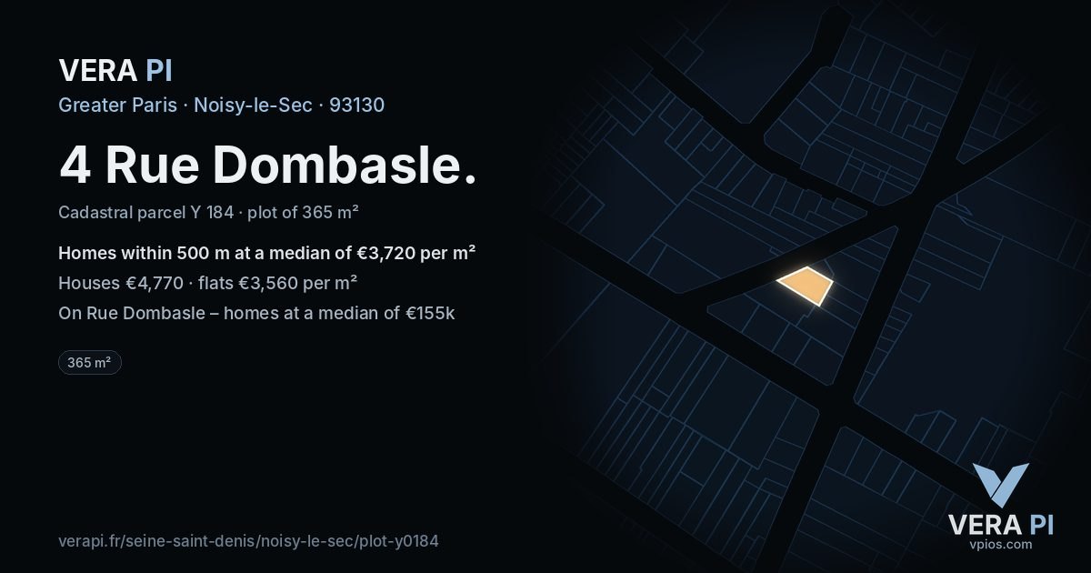 4 Rue Dombasle, Noisy-le-Sec at night – the plot lit, the parcels around coloured by the prices near them
