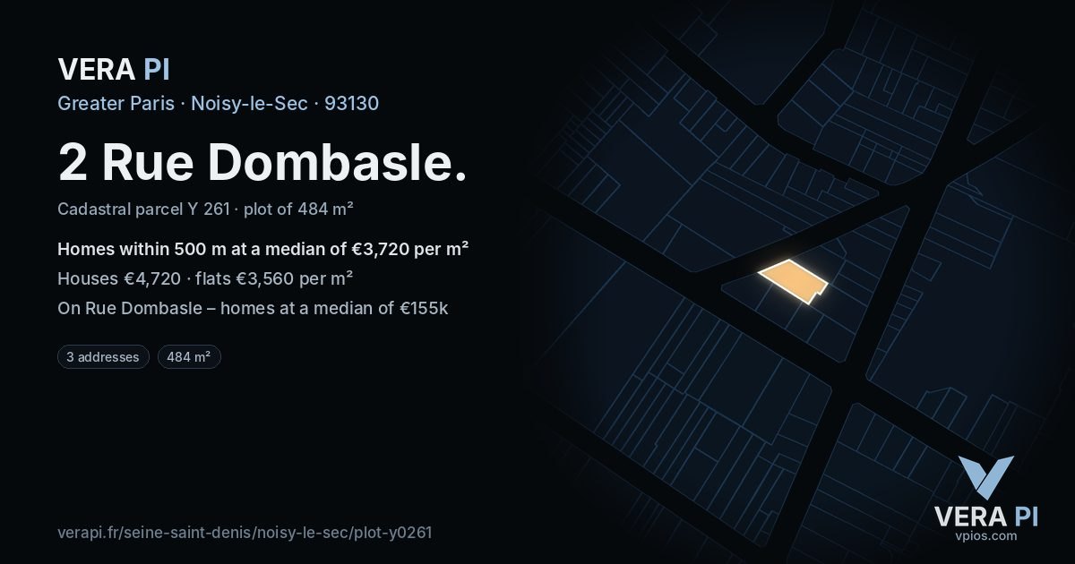 2 Rue Dombasle, Noisy-le-Sec at night – the plot lit, the parcels around coloured by the prices near them