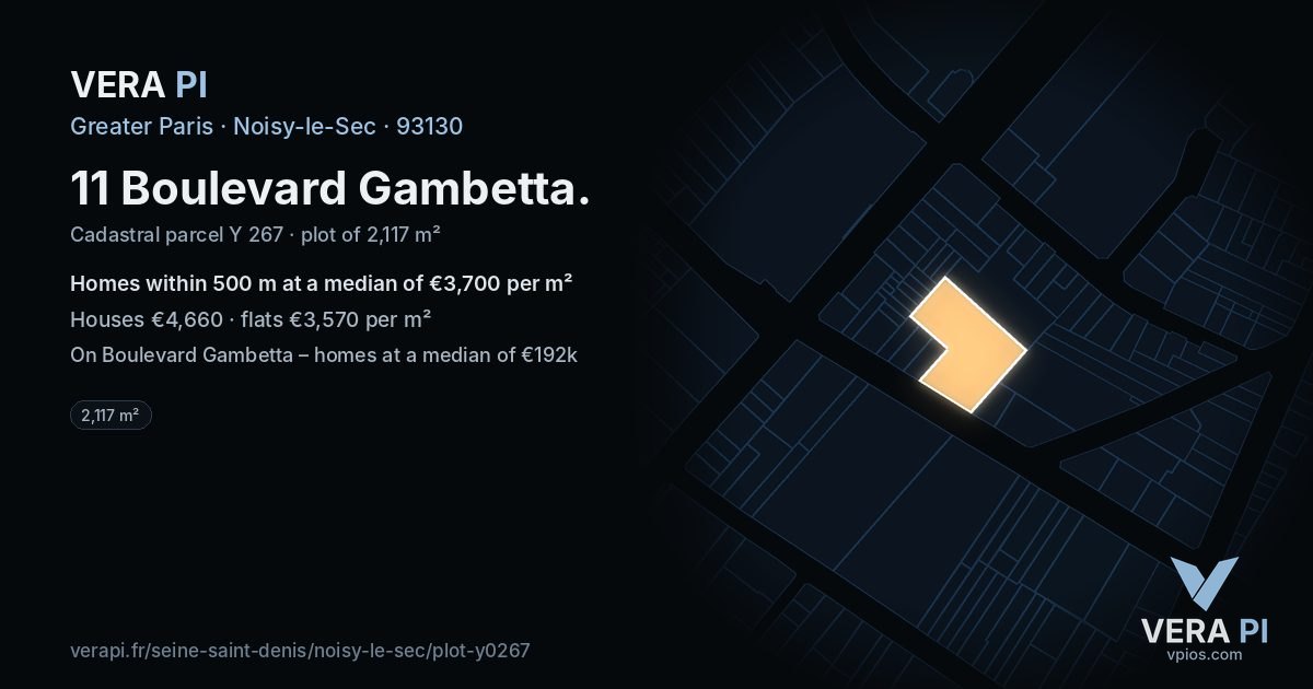 11 Boulevard Gambetta, Noisy-le-Sec at night – the plot lit, the parcels around coloured by the prices near them