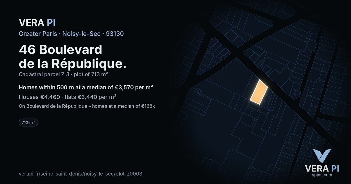 46 Boulevard de la République, Noisy-le-Sec at night – the plot lit, the parcels around coloured by the prices near them