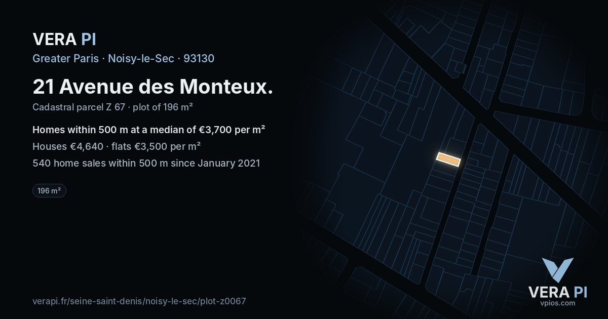 21 Avenue des Monteux, Noisy-le-Sec at night – the plot lit, the parcels around coloured by the prices near them