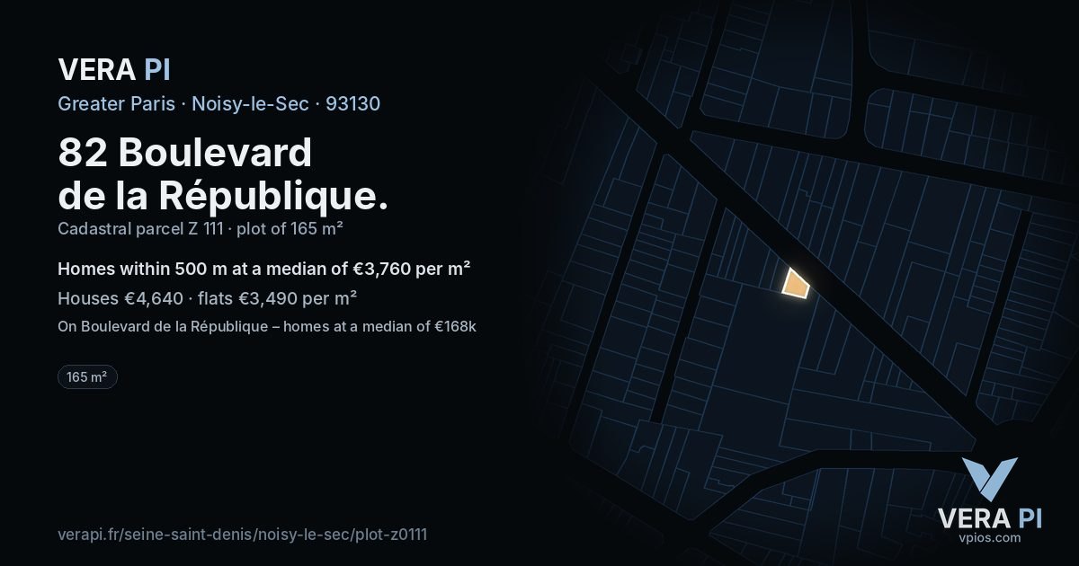 82 Boulevard de la République, Noisy-le-Sec at night – the plot lit, the parcels around coloured by the prices near them