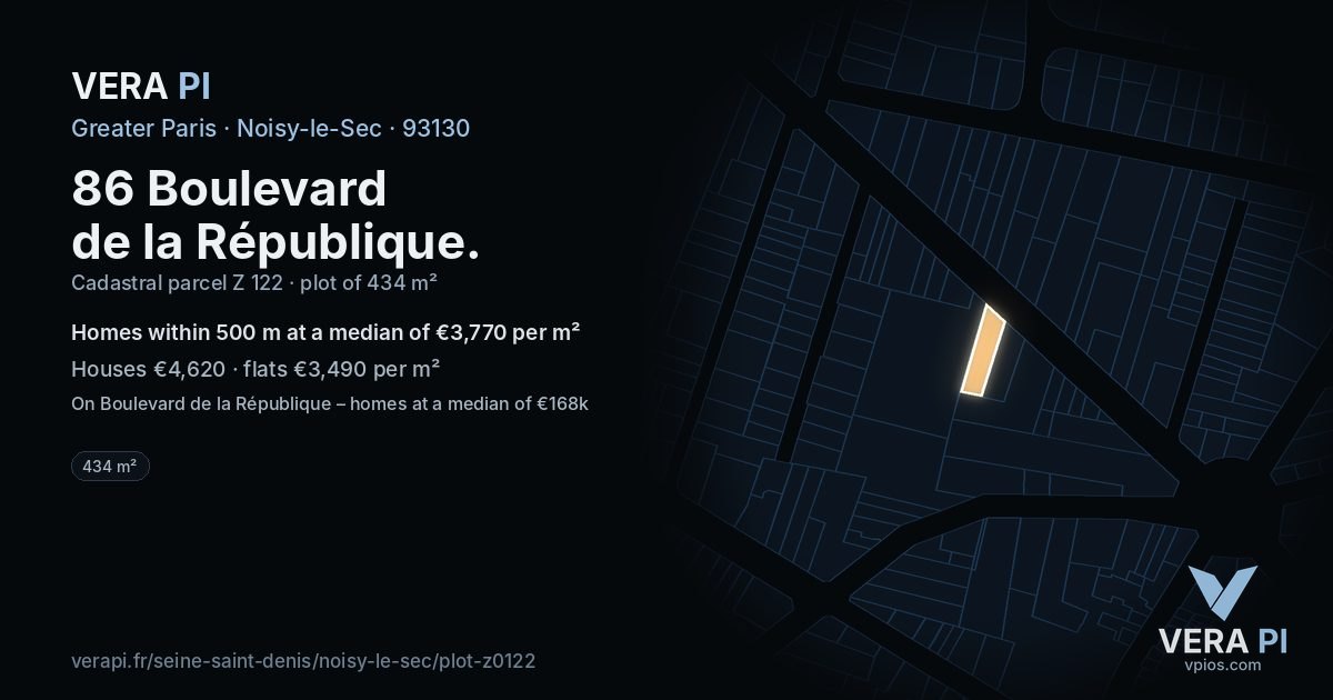 86 Boulevard de la République, Noisy-le-Sec at night – the plot lit, the parcels around coloured by the prices near them