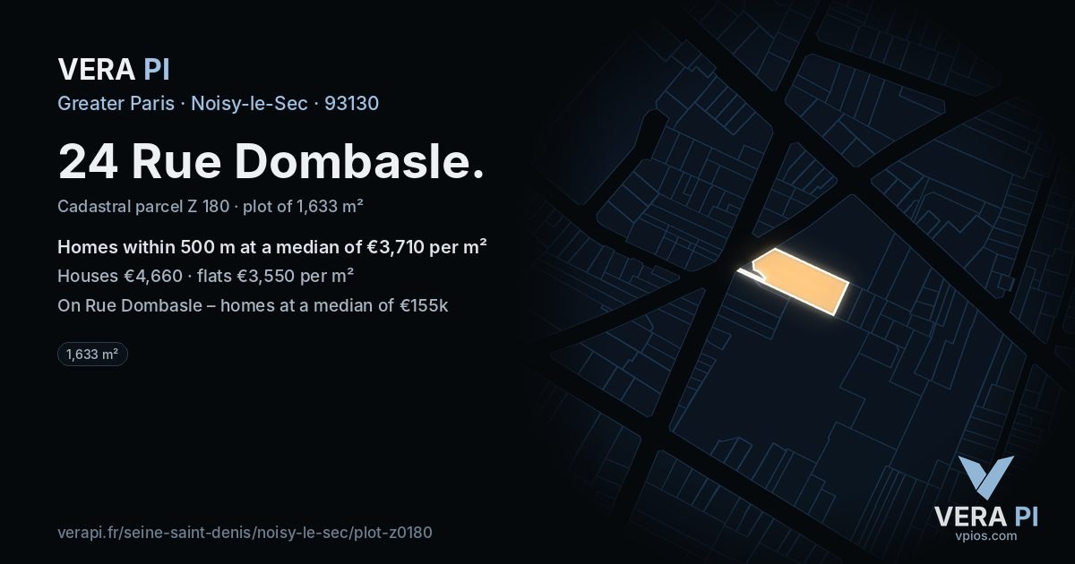 24 Rue Dombasle, Noisy-le-Sec at night – the plot lit, the parcels around coloured by the prices near them