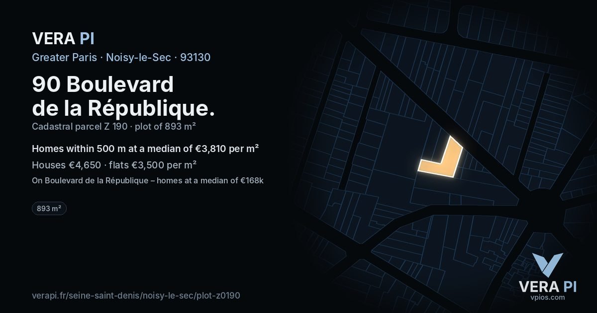 90 Boulevard de la République, Noisy-le-Sec at night – the plot lit, the parcels around coloured by the prices near them