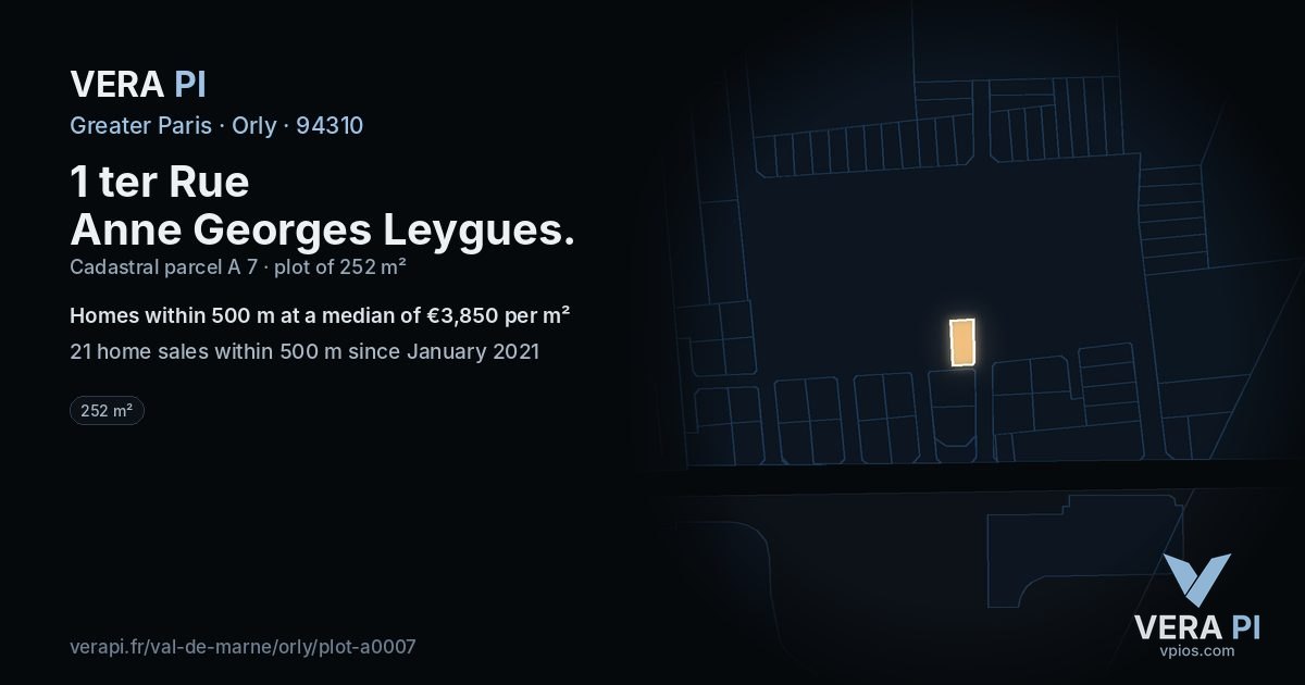 1 ter Rue Anne Georges Leygues, Orly at night – the plot lit, the parcels around coloured by the prices near them