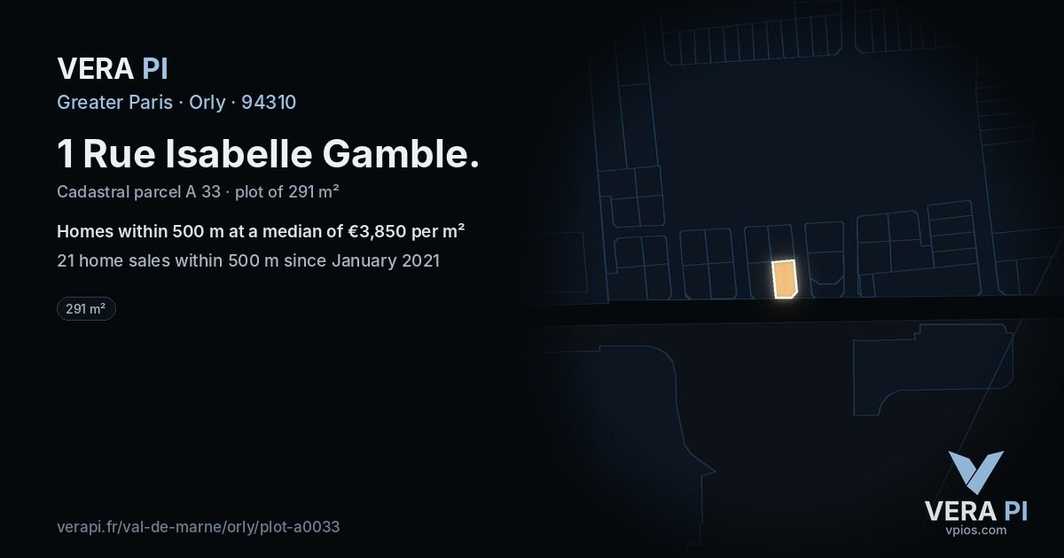 1 Rue Isabelle Gamble, Orly at night – the plot lit, the parcels around coloured by the prices near them