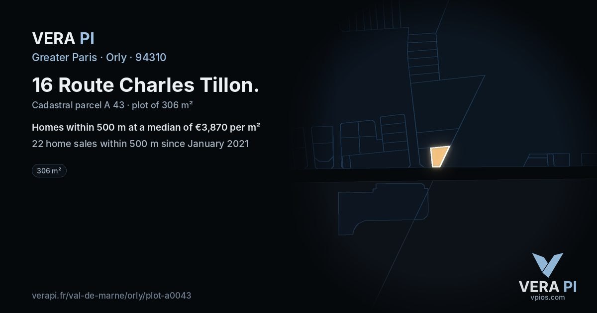 16 Route Charles Tillon, Orly at night – the plot lit, the parcels around coloured by the prices near them