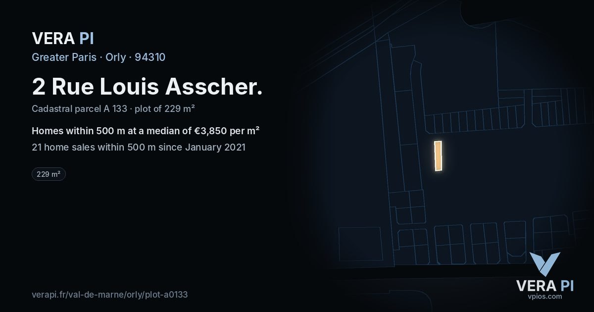 2 Rue Louis Asscher, Orly at night – the plot lit, the parcels around coloured by the prices near them