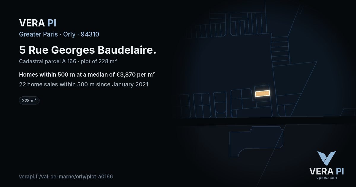 5 Rue Georges Baudelaire, Orly at night – the plot lit, the parcels around coloured by the prices near them