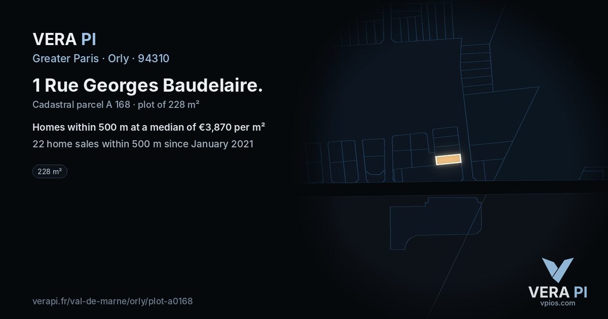 1 Rue Georges Baudelaire, Orly at night – the plot lit, the parcels around coloured by the prices near them