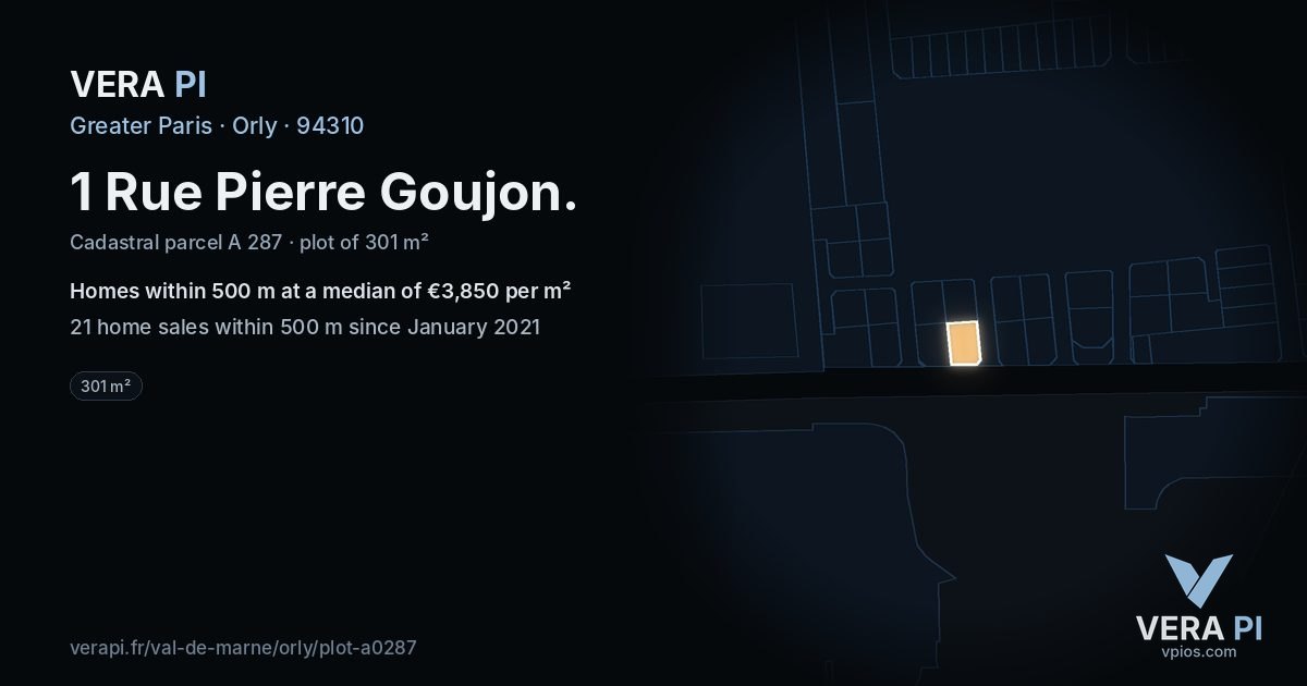 1 Rue Pierre Goujon, Orly at night – the plot lit, the parcels around coloured by the prices near them