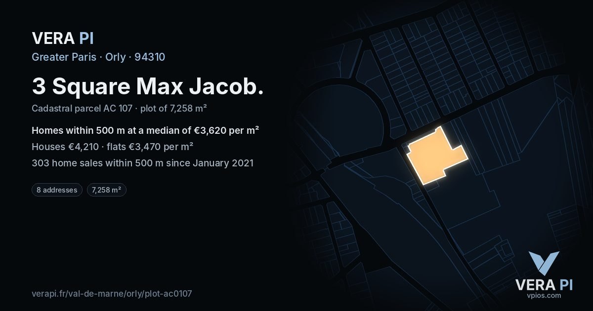 3 Square Max Jacob, Orly at night – the plot lit, the parcels around coloured by the prices near them