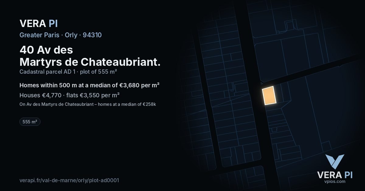 40 Av des Martyrs de Chateaubriant, Orly at night – the plot lit, the parcels around coloured by the prices near them