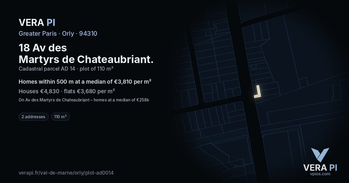 18 Av des Martyrs de Chateaubriant, Orly at night – the plot lit, the parcels around coloured by the prices near them