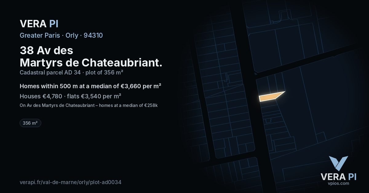 38 Av des Martyrs de Chateaubriant, Orly at night – the plot lit, the parcels around coloured by the prices near them