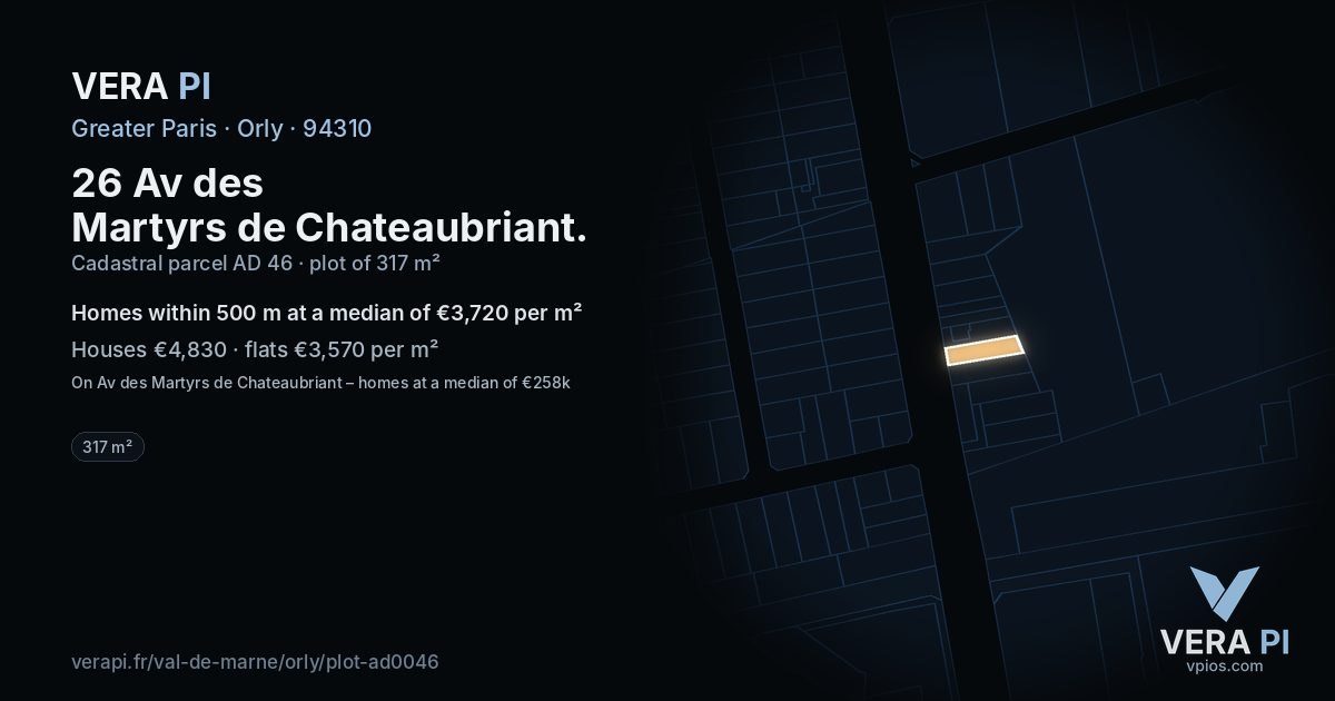 26 Av des Martyrs de Chateaubriant, Orly at night – the plot lit, the parcels around coloured by the prices near them