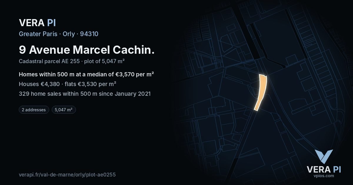 9 Avenue Marcel Cachin, Orly at night – the plot lit, the parcels around coloured by the prices near them