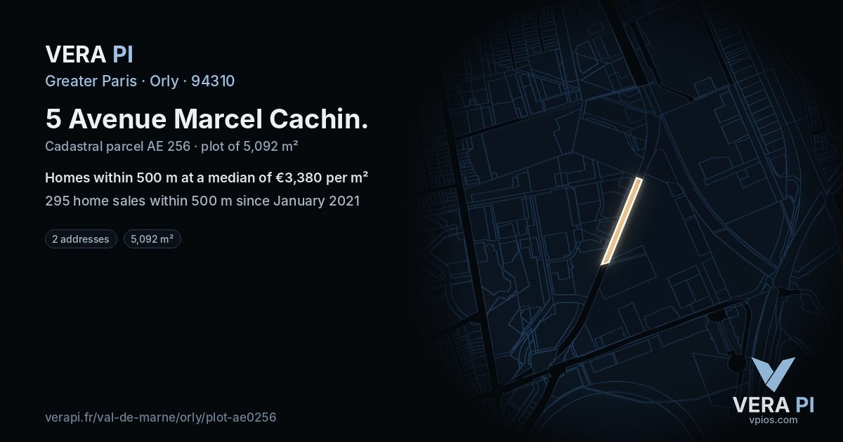5 Avenue Marcel Cachin, Orly at night – the plot lit, the parcels around coloured by the prices near them