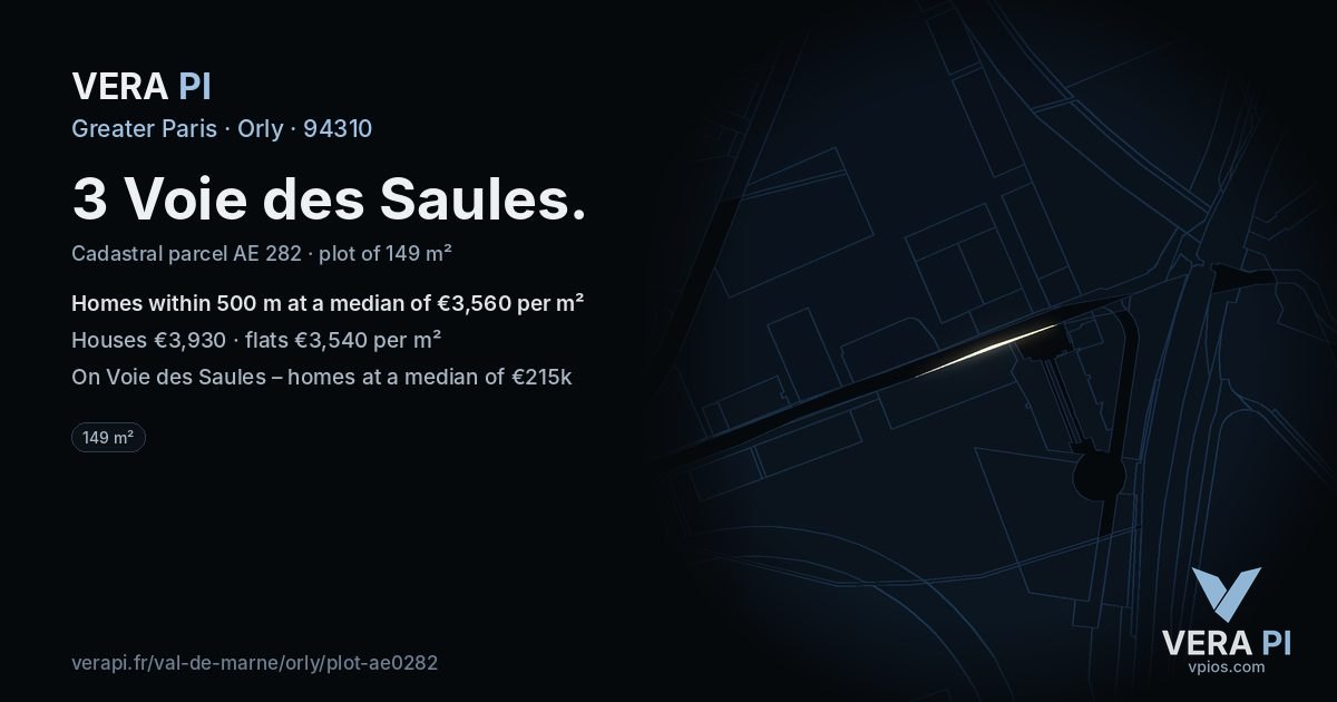 3 Voie des Saules, Orly at night – the plot lit, the parcels around coloured by the prices near them