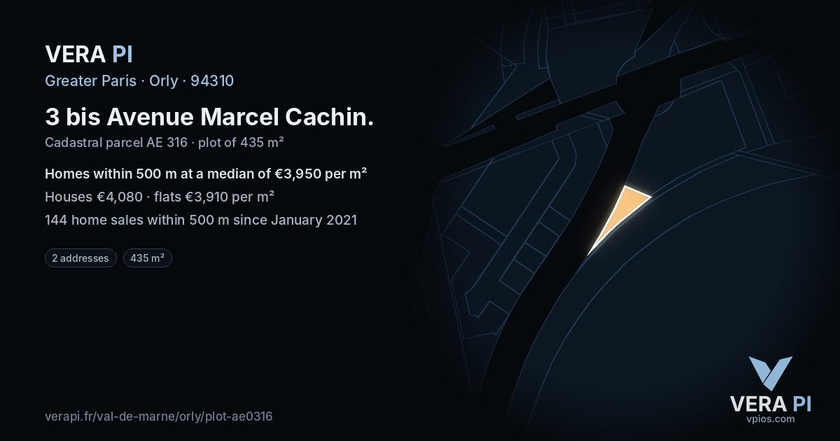 3 bis Avenue Marcel Cachin, Orly at night – the plot lit, the parcels around coloured by the prices near them