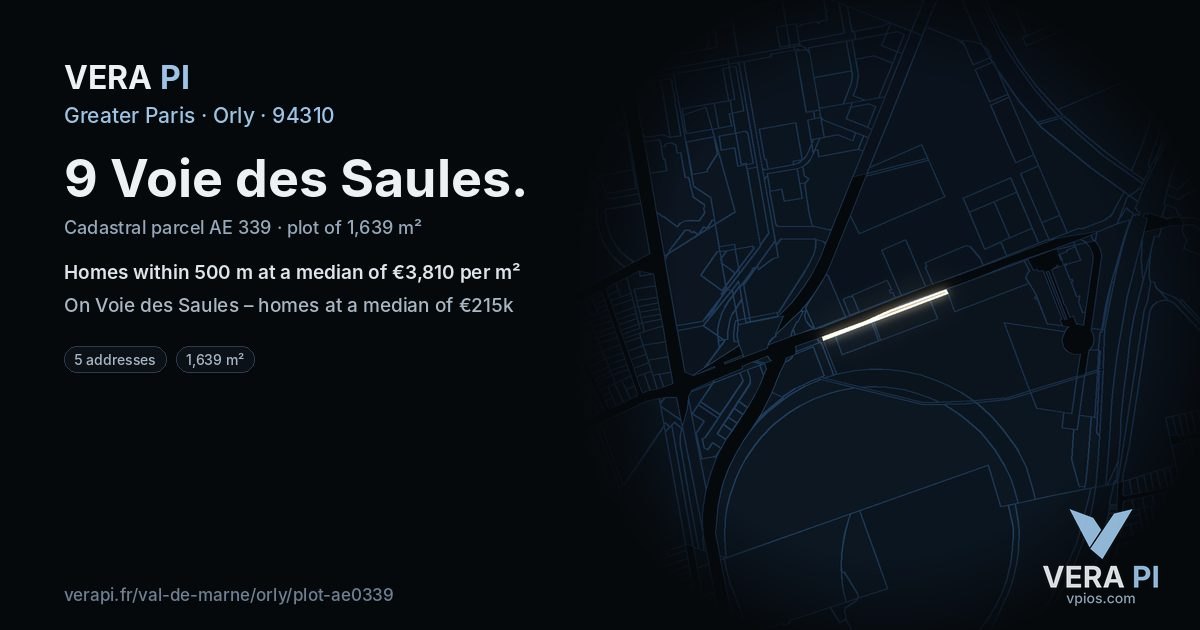 9 Voie des Saules, Orly at night – the plot lit, the parcels around coloured by the prices near them