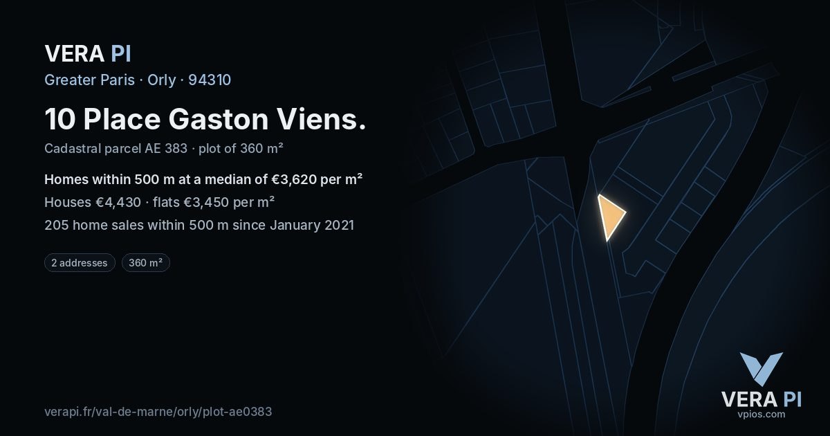 10 Place Gaston Viens, Orly at night – the plot lit, the parcels around coloured by the prices near them