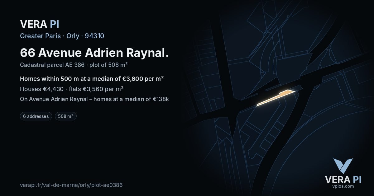 66 Avenue Adrien Raynal, Orly at night – the plot lit, the parcels around coloured by the prices near them