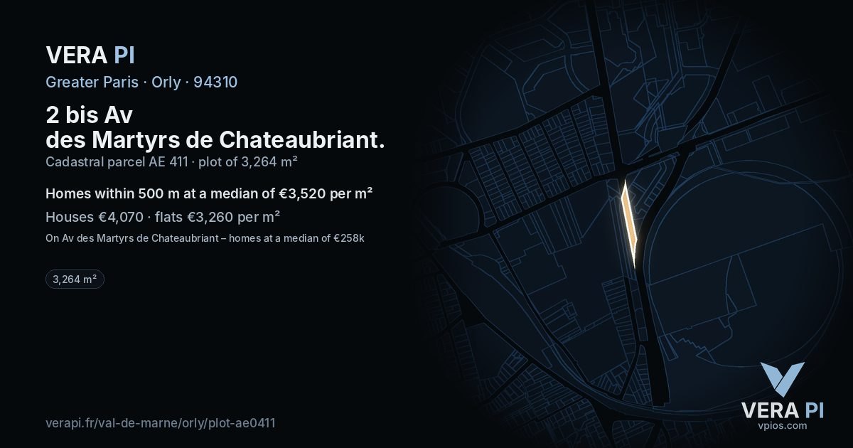 2 bis Av des Martyrs de Chateaubriant, Orly at night – the plot lit, the parcels around coloured by the prices near them