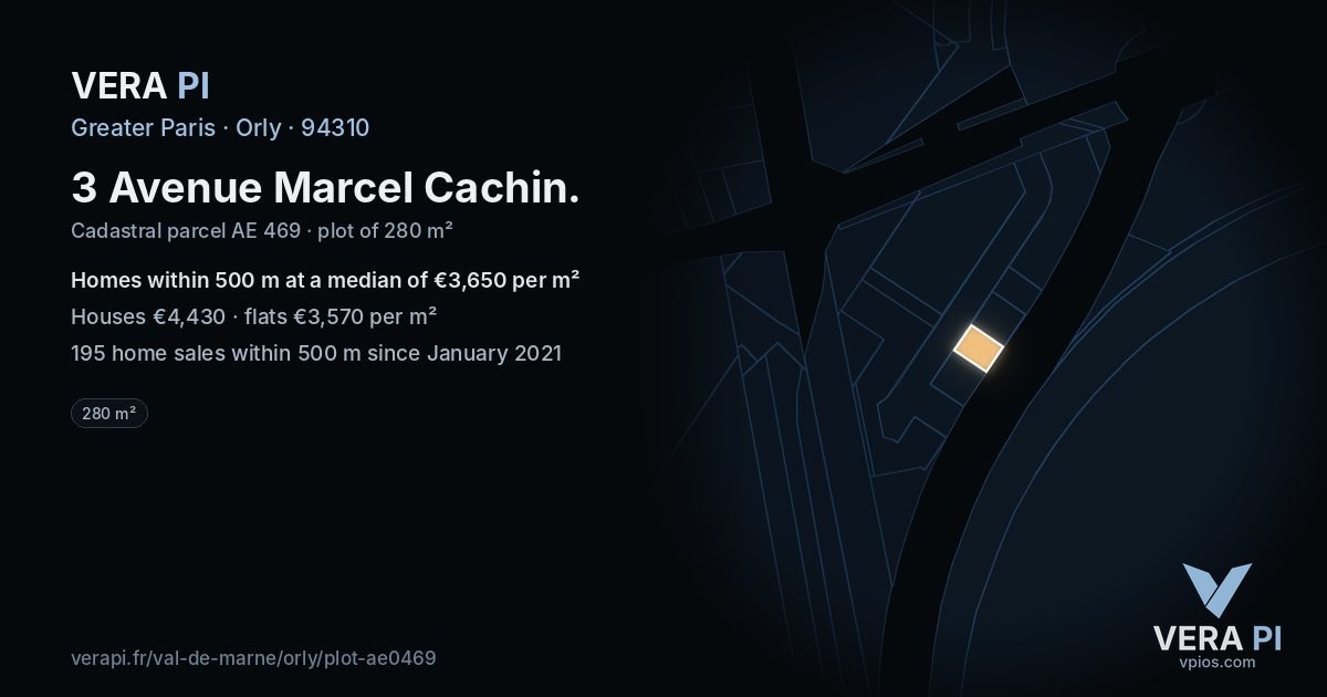 3 Avenue Marcel Cachin, Orly at night – the plot lit, the parcels around coloured by the prices near them